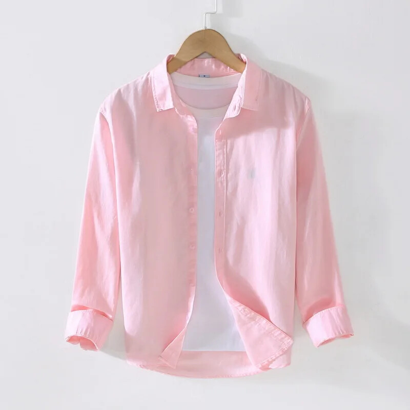 Jesen Nova muška košulja Pamuk Lan Udobne majice Muške ležerne košulje za plažu s otvorenim ovratnikom Muške jednobojne havajske košulje dugih rukava