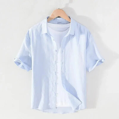 Meeste puhtast linasest avarast pikkade varrukatega särk ühevärvilisest puuvillasest linasest riidest särk Meeste riided