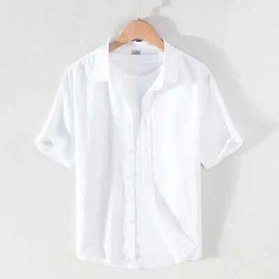 Meeste puhtast linasest avarast pikkade varrukatega särk ühevärvilisest puuvillasest linasest riidest särk Meeste riided