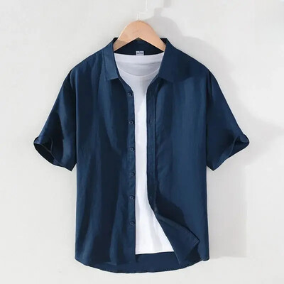 Meeste puhtast linasest avarast pikkade varrukatega särk ühevärvilisest puuvillasest linasest riidest särk Meeste riided