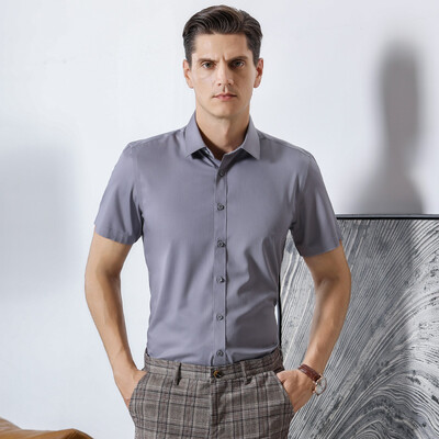 Cămașă pentru bărbați cu mâneci scurte din fibră de bambus, culoare uni clasică, primăvară, vară, ușoară, rezistentă la riduri, formală Business 5XL