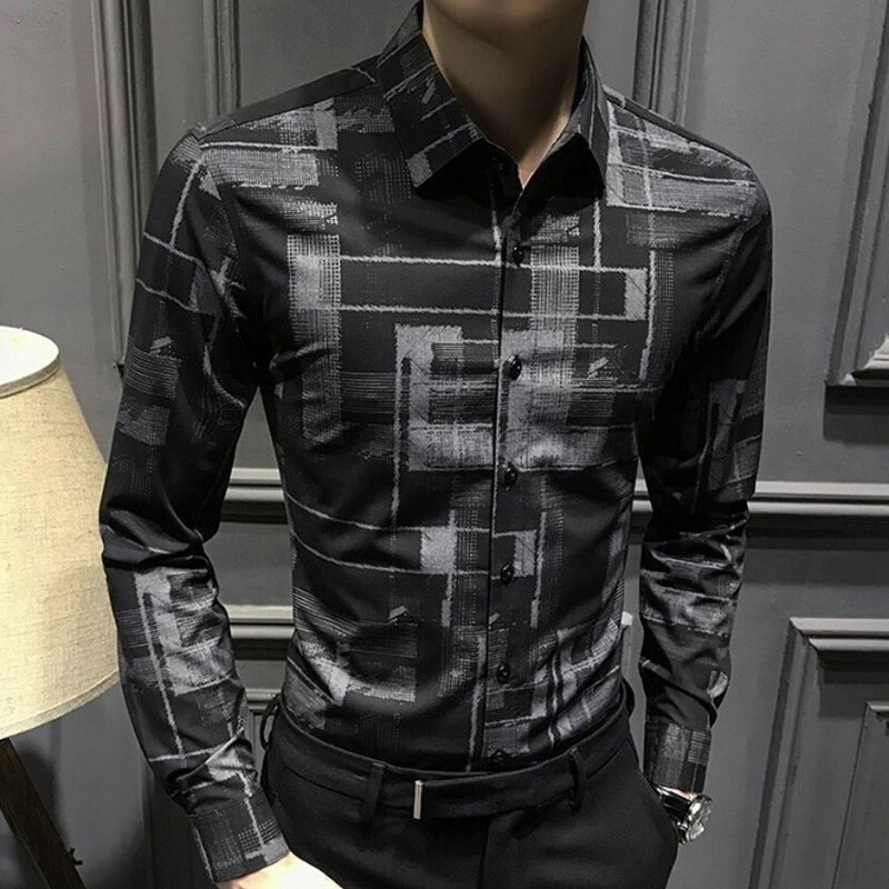 Elegantna košulja s reverima s otisnutim uzorkom, muška odjeća, nova jesen 2023., velike ležerne majice široke korejske košulje