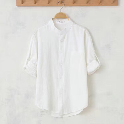 Meeste vintage linane särk Trendikas seitsme punktiga varrukatega paksu mehe Korea stiilis trendikas särk