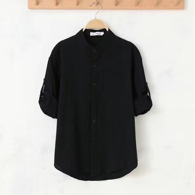 Meeste vintage linane särk Trendikas seitsme punktiga varrukatega paksu mehe Korea stiilis trendikas särk