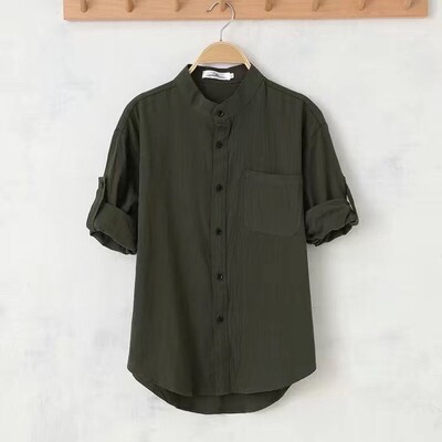 Meeste vintage linane särk Trendikas seitsme punktiga varrukatega paksu mehe Korea stiilis trendikas särk