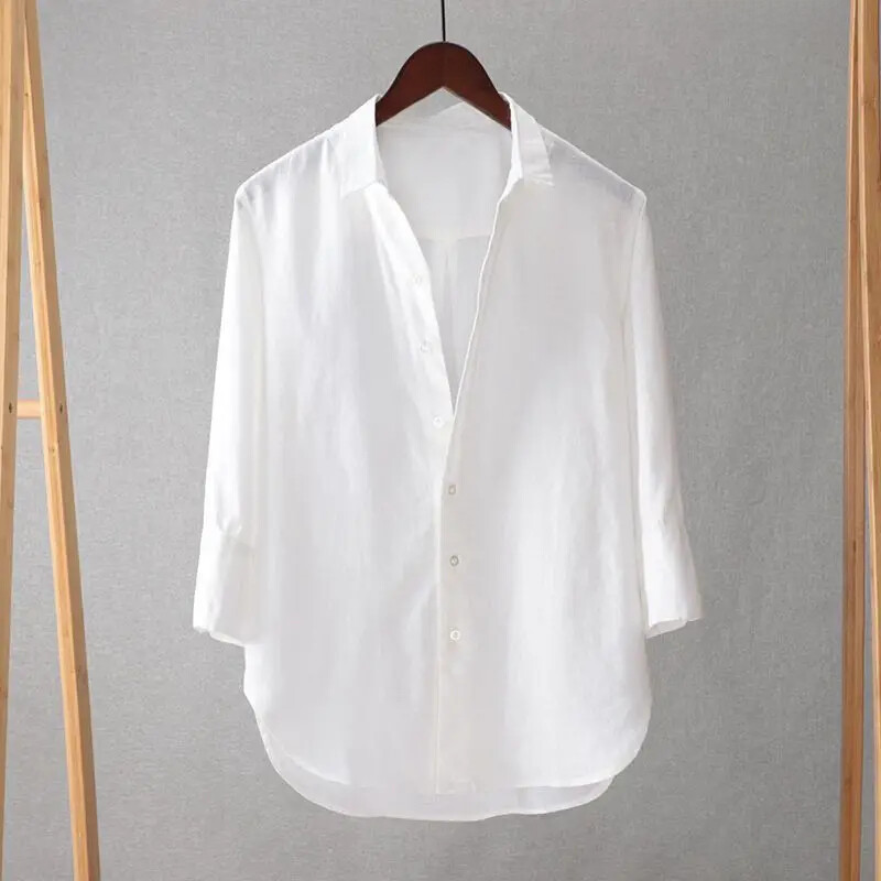 Meeste vintage linane särk Trendikas seitsme punktiga varrukatega paksu mehe Korea stiilis trendikas särk
