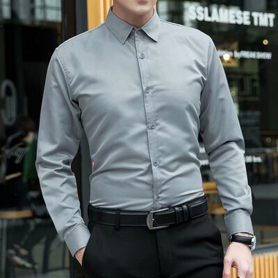 Muškarci Poslovne košulje s dugim rukavima, uska svečana košulja, ležerna bluza, gornja radna odjeća s ovratnikom Jednobojna uobičajena Four Seasons