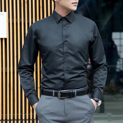 Muškarci Poslovne košulje s dugim rukavima, uska svečana košulja, ležerna bluza, gornja radna odjeća s ovratnikom Jednobojna uobičajena Four Seasons