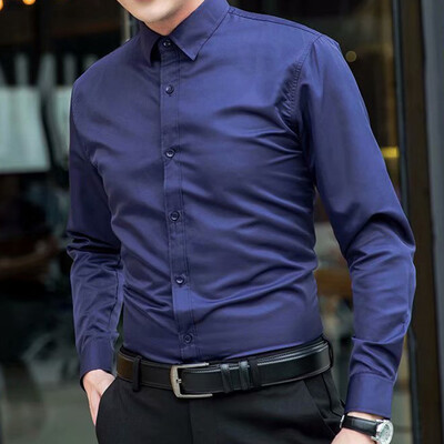 Muškarci Poslovne košulje s dugim rukavima, uska svečana košulja, ležerna bluza, gornja radna odjeća s ovratnikom Jednobojna uobičajena Four Seasons