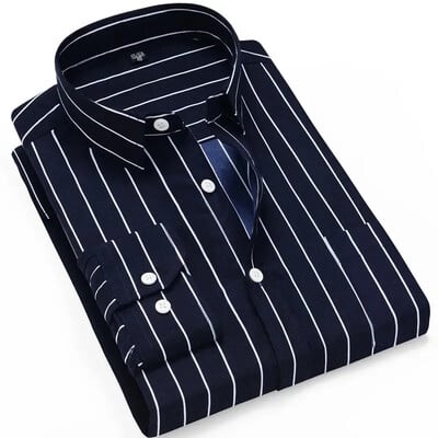Cămașă coreeană în carouri slim fit pentru bărbați pentru rochie casual de afaceri în primăvară și vară cămașă subțire cu mâneci lungi, în dungi, pentru bărbați