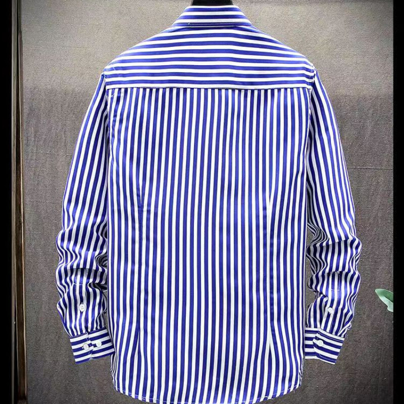 Modna muška prugasta košulja koja se ne pegla s plavo-bijelom ležernom poslovnom haljinom i uskim korejskim printom košulja s dugim rukavima za muškarce