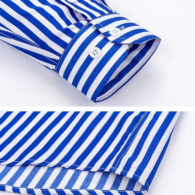 Modna muška prugasta košulja koja se ne pegla s plavo-bijelom ležernom poslovnom haljinom i uskim korejskim printom košulja s dugim rukavima za muškarce