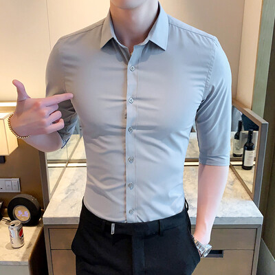 Zgodna ležerna muška košulja s 3/4 rukava na kopčanje u korejskom stilu