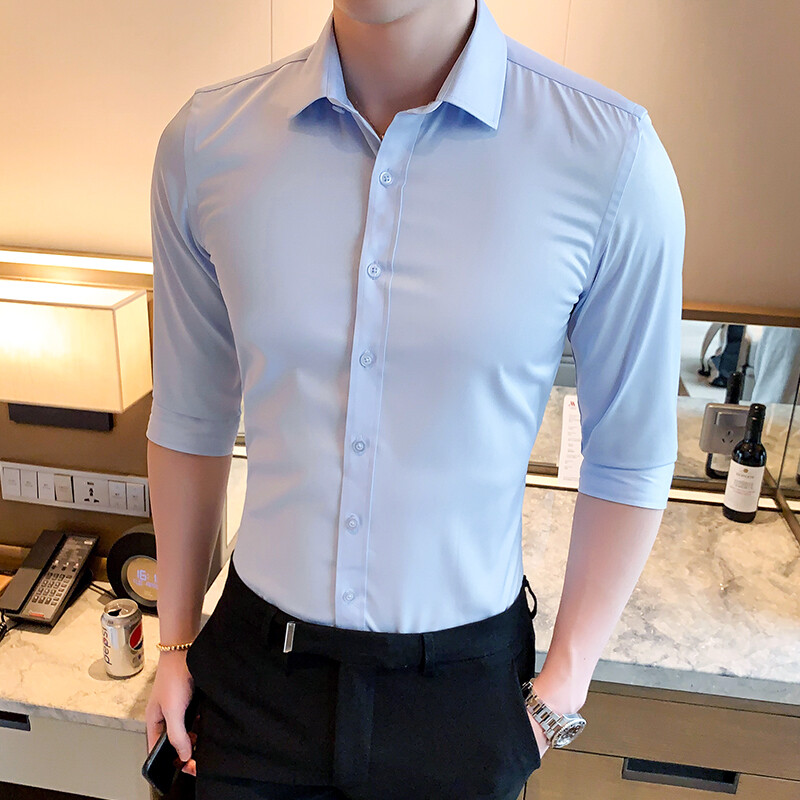 Zgodna ležerna muška košulja s 3/4 rukava na kopčanje u korejskom stilu