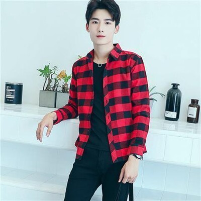 Košulje dugih rukava i bluze za muškarce Karirane elegantne pamučne normalne muške majice u društvenom korejskom stilu Novo u hipsterskoj proljetnoj odjeći