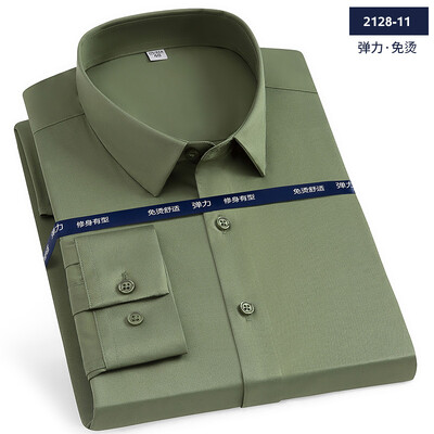 Луксозна мъжка риза с дълги ръкави Ice Silk Poplin против бръчки, без ютия, бизнес офис модна ежедневна висококачествена риза S~6Xl