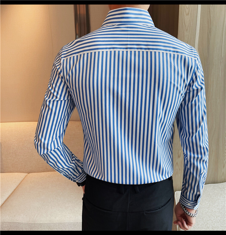 Prugasta košulja Muška jesensko-zimska košulja dugih rukava s velikim V ovratnikom Poslovno ležerna košulja Muškarci Društveno elegantna Camisa bluza