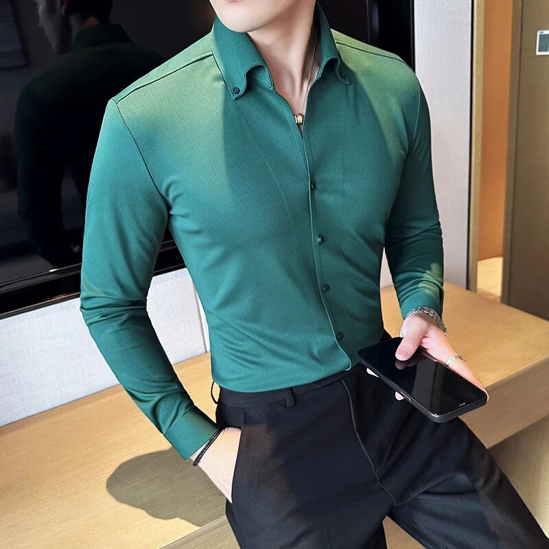 Brand Odjeća Muške proljetne visokokvalitetne košulje dugih rukava/Muška uska modna ležerna uredska košulja s V-izrezom 4XL-M