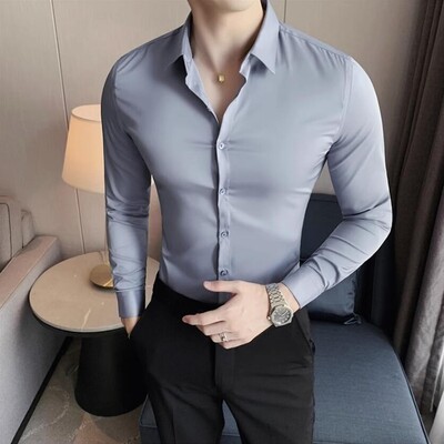 Novi stil muške proljetne jesenske visokokvalitetne košulje dugih rukava/muška jednobojna poslovna svečana košulja na rever 4XL-M