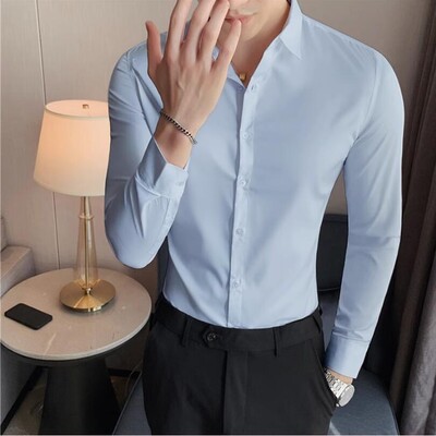 Novi stil muške proljetne jesenske visokokvalitetne košulje dugih rukava/muška jednobojna poslovna svečana košulja na rever 4XL-M