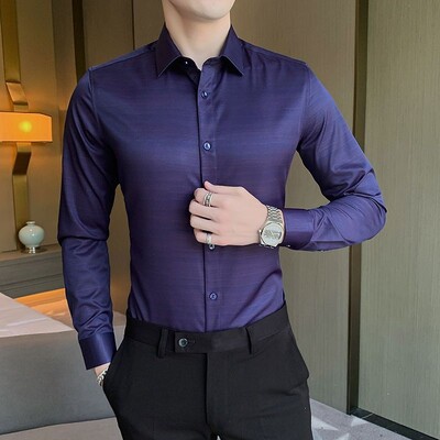 Proljeće ljeto Nova elegantna ležerna korejska trendi ispisana prugasta karirana ledena svilena tanka košulja dugih rukava Muška svestrana majica s dugmadima