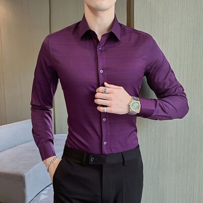 Proljeće ljeto Nova elegantna ležerna korejska trendi ispisana prugasta karirana ledena svilena tanka košulja dugih rukava Muška svestrana majica s dugmadima