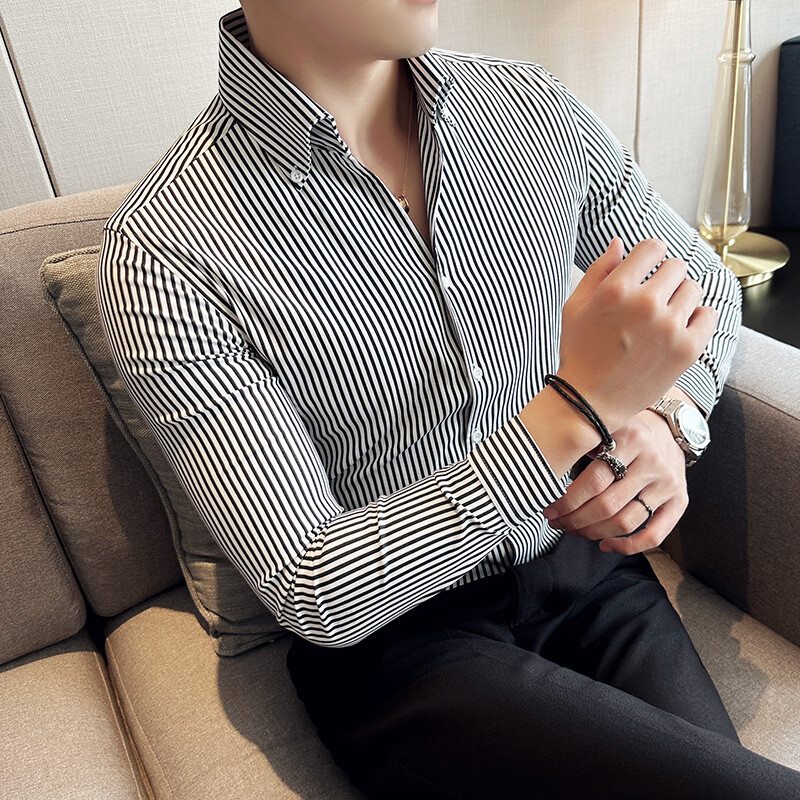 Camisas De Hombre Cămăși Sociale pentru bărbați de înaltă calitate, slim Fit, îmbrăcăminte de lux coreeană, cămăși simple cu mânecă lungă în dungi pentru bărbați
