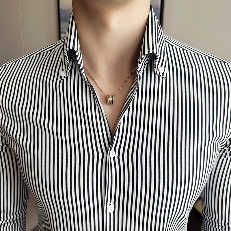 Camisas De Hombre Cămăși Sociale pentru bărbați de înaltă calitate, slim Fit, îmbrăcăminte de lux coreeană, cămăși simple cu mânecă lungă în dungi pentru bărbați