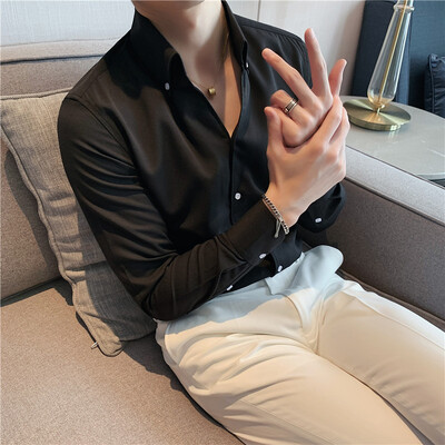 Muška talijanska košulja s ovratnikom, bez bora, ležerna, moderna, uskog kroja s dizajnom na preklop, markirana odjeća, mladenačka, nova