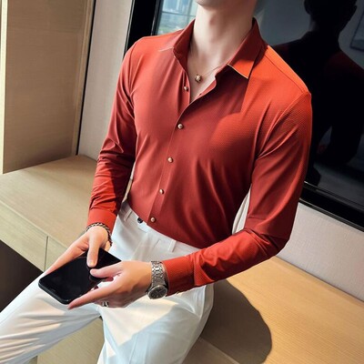 2022 Brändi rõivad Sügisesed pikkade varrukatega särgid Meestele Kvaliteetsed Slim Fit Drape Tuxedo Särgid Casual Chemise Homme Sale S-4XL