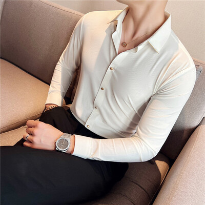 2022 Brändi rõivad Sügisesed pikkade varrukatega särgid Meestele Kvaliteetsed Slim Fit Drape Tuxedo Särgid Casual Chemise Homme Sale S-4XL