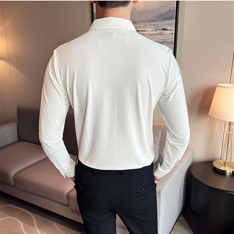2022 Brändi rõivad Sügisesed pikkade varrukatega särgid Meestele Kvaliteetsed Slim Fit Drape Tuxedo Särgid Casual Chemise Homme Sale S-4XL