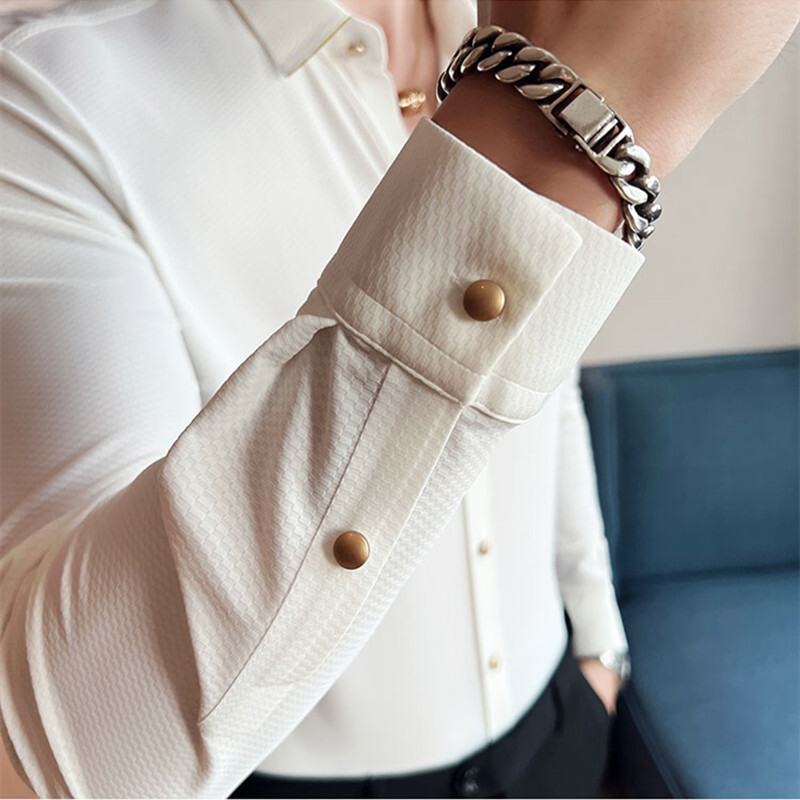 2022 Brändi rõivad Sügisesed pikkade varrukatega särgid Meestele Kvaliteetsed Slim Fit Drape Tuxedo Särgid Casual Chemise Homme Sale S-4XL