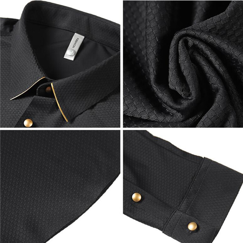 2022 Brändi rõivad Sügisesed pikkade varrukatega särgid Meestele Kvaliteetsed Slim Fit Drape Tuxedo Särgid Casual Chemise Homme Sale S-4XL