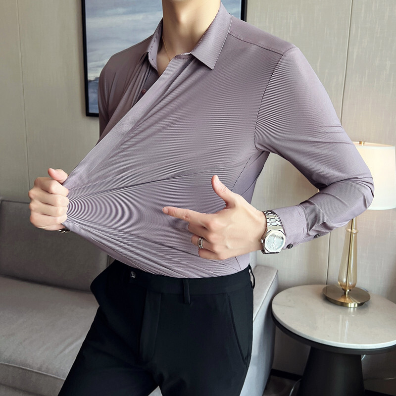 Dizajn britanske poslovne košulje za slobodno vrijeme 2022. British Men Cuba Collar Tanka jednobojna bijela košulja Camisa Social Masculina Muška košulja