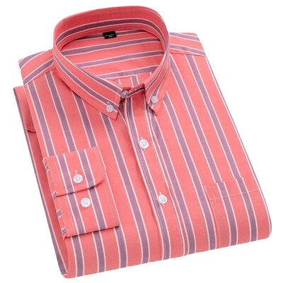 Nova muška košulja dugih rukava 100% pamuk, poslovno ležerna prugasta muška tanka svečana košulja s gornjim gumbima i ovratnikom za proljeće i jesen