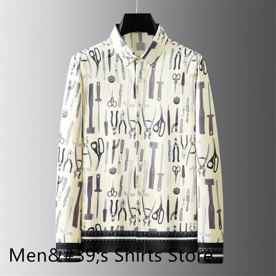 Nova muška košulja s otisnutim slovima na preklop, visokokvalitetna ležerna uska poslovna društvena košulja dugih rukava