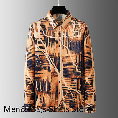 Nova muška košulja s otisnutim slovima na preklop, visokokvalitetna ležerna uska poslovna društvena košulja dugih rukava