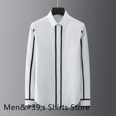 Nova muška košulja s otisnutim slovima na preklop, visokokvalitetna ležerna uska poslovna društvena košulja dugih rukava