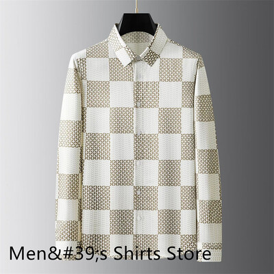 Nova muška košulja s otisnutim slovima na preklop, visokokvalitetna ležerna uska poslovna društvena košulja dugih rukava