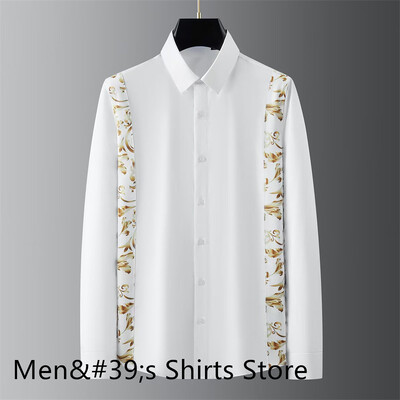 Nova muška košulja s otisnutim slovima na preklop, visokokvalitetna ležerna uska poslovna društvena košulja dugih rukava