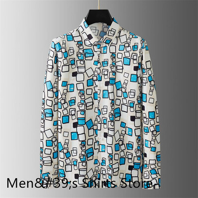 Nova muška košulja s otisnutim slovima na preklop, visokokvalitetna ležerna uska poslovna društvena košulja dugih rukava