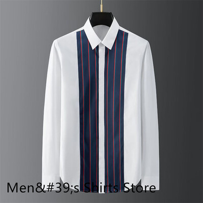 Nova muška košulja s otisnutim slovima na preklop, visokokvalitetna ležerna uska poslovna društvena košulja dugih rukava