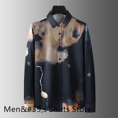 Nova muška košulja s otisnutim slovima na preklop, visokokvalitetna ležerna uska poslovna društvena košulja dugih rukava