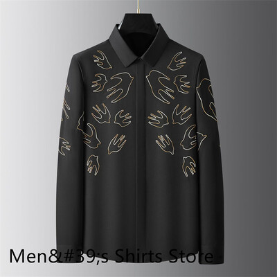 Nova muška košulja s otisnutim slovima na preklop, visokokvalitetna ležerna uska poslovna društvena košulja dugih rukava