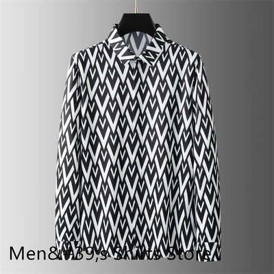 Nova muška košulja s otisnutim slovima na preklop, visokokvalitetna ležerna uska poslovna društvena košulja dugih rukava