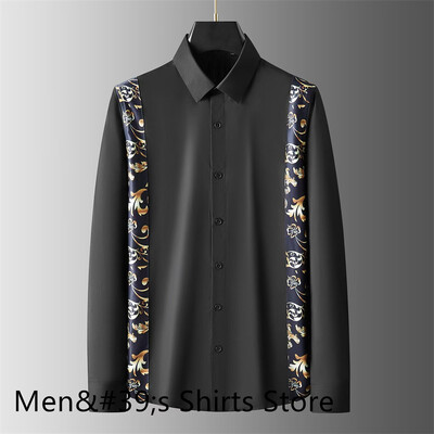 Nova muška košulja s otisnutim slovima na preklop, visokokvalitetna ležerna uska poslovna društvena košulja dugih rukava