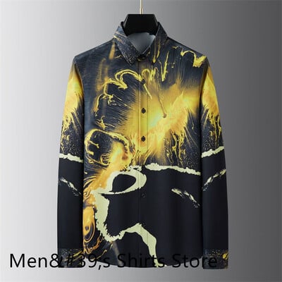 Nova muška košulja s otisnutim slovima na preklop, visokokvalitetna ležerna uska poslovna društvena košulja dugih rukava