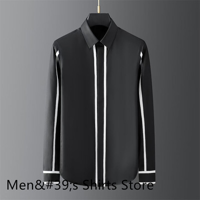 Nova muška košulja s otisnutim slovima na preklop, visokokvalitetna ležerna uska poslovna društvena košulja dugih rukava