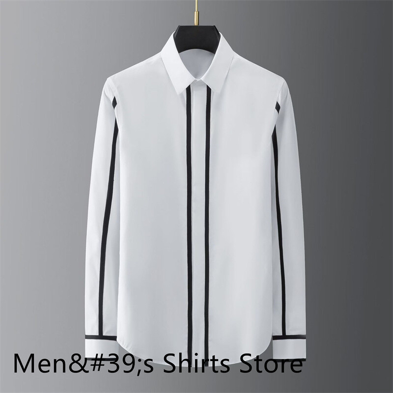 Nova muška košulja s otisnutim slovima na preklop, visokokvalitetna ležerna uska poslovna društvena košulja dugih rukava